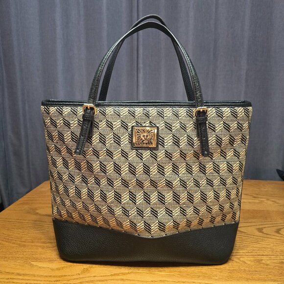Ann Klein Tote Handbag Tan Black Red - Picture 1 of 16